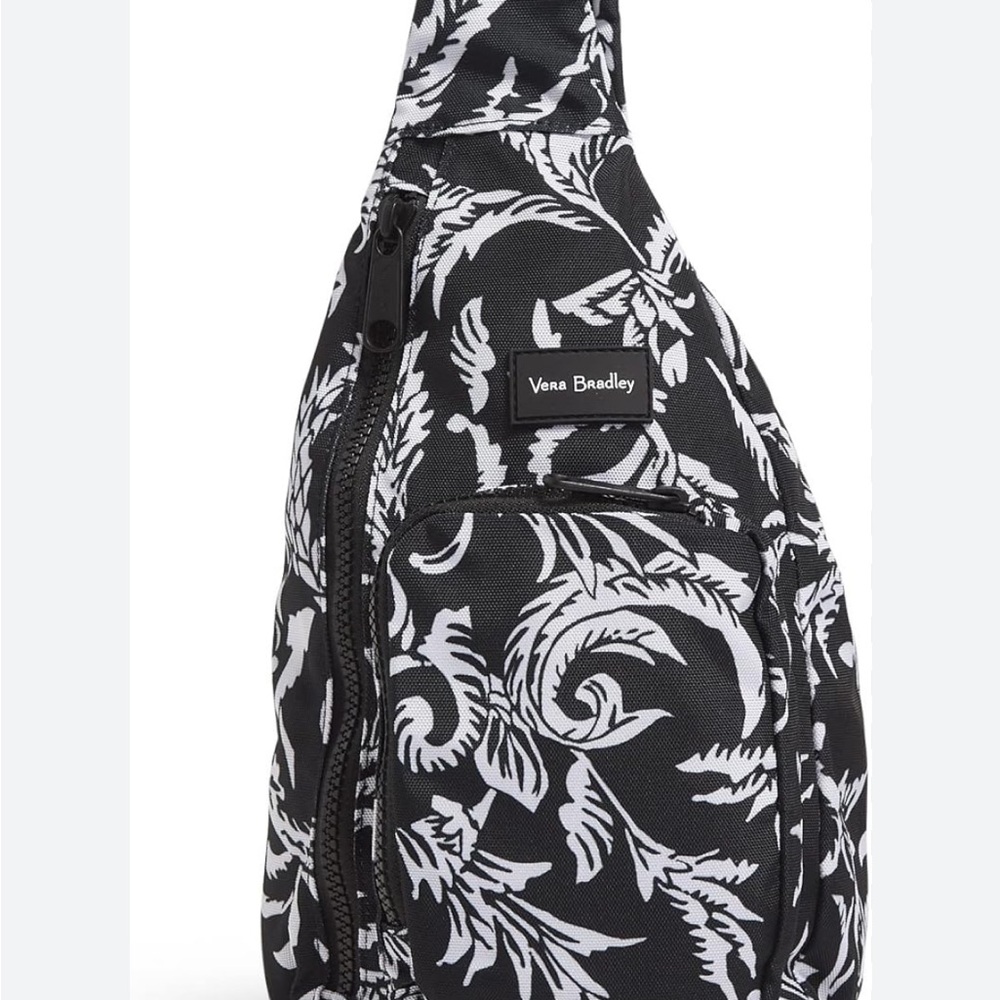 Vera Bradley ReActive Sling Backpack in Glass Vines Black White Recycled - Picture 2 of 7